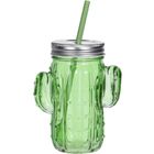 Excellent Houseware, słoik z uchem + słomka, kaktus, 0,43l