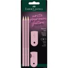 Faber-castell, Grip, zestaw: 3 ołówki + gumka i temperówka, różowy