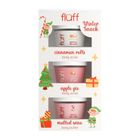 Fluff, Winter Snack, zestaw: masło do ciała Grzane Wino, 100 ml + peeling do ciała Szarlotka, 100 ml + peeling do ciała Bułeczki Cynamonowe, 100 ml