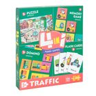 Funny Games, Traffic, zestaw 4w1, puzzle + memory + domino + fiszki, 124 elementy
