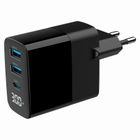 Gembird, szybka ładowarka sieciowa, 3-portowa, USB-A + USB TYP-C, 30W, LCD, czarna