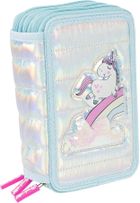 Girabrilla, piórnik rozkładany, potrójny, z wyposażeniem, jednorożec, błękitny