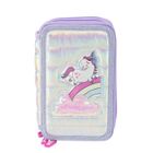 Girabrilla, piórnik rozkładany, potrójny, z wyposażeniem, jednorożec puffy, fiolet