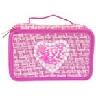 Girabrilla, piórnik rozkładany, potrójny, z wyposażeniem, tweedowy ciemny róż