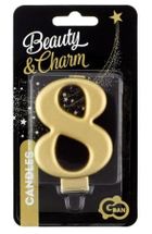 Godan, świeczka cyferka 8, Beauty&Charm metalik złota, 8 cm