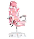 Gordon Trade, fotel gamingowy z podnóżkiem, regulowany, poduszka masująca, różowy-biały