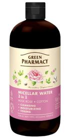 Green Pharmacy, woda micelarna 3w1, róża piżmowa i bawełna, 500 ml