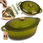 Hage, brytfanna żeliwna, emaliowana, gęsiarka, oliwkowa, 6l