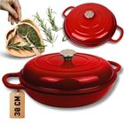 Hage, garnek żeliwny, emaliowany, płaski, czerwony, 30 cm, 3l