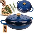 Hage, garnek żeliwny, emaliowany, płaski, niebieski, 30 cm, 3l