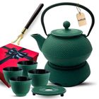 Hage, zestaw dzbanek żeliwny, z filiżankami i podgrzewaczem, zielony, 4-60 ml, 900 ml