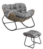 HaloFuture, nowoczesny fotel bujany z podnóżkiem, skandynawski kokon, szary