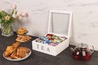 Home Styling Collection, drewniana herbaciarka, Tea, 9 przegródek, biały