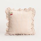 Homla, Abril, poszewka, beżowa w kratkę z ozdobnym haftem, 45-45 cm