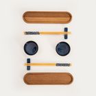 Homla, Akita, zestaw, do sushi z granatowymi miseczkami i akacjowymi deskami, 8 elementów
