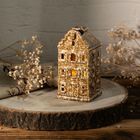 Homla, Crispo, domek z ledem, ceramiczny, brązowy, 7-7-14 cm