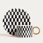 Homla, Lunya, filiżanka, ze spodkiem, czarno-białe wzorki, 0,2l