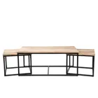Homla, Maya, zestaw stolików kawowych, lite drewno mango + metal, 110-60-45 cm, 50-50-40 cm