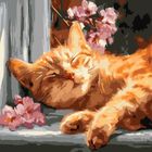 Ideyka, malowanie po numerach, Rudy kot na parapecie