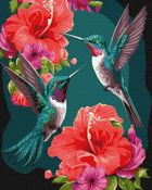 Ideyka, malowanie po numerach z ramą, Szmaragdowe kolibry, 40-50 cm
