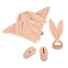 Kaloo, Lapinoo, Królik, zestaw prezentowy 3w1: komforter + gryzak + buciki, brzoskwiniowy