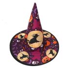 Kapelusz czarownicy z wiedźmą i dyniami, fioletowy
