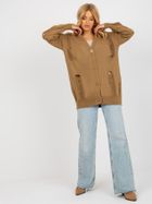 Kardigan damski z wełną, oversize, beżowy, Rue Paris