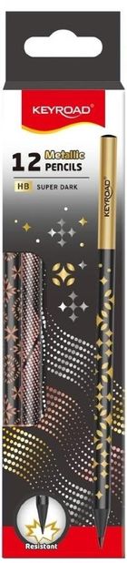 Keyroad, Metallic, ołówek okrągły, czarne drewno, 12 szt.