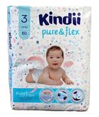 Kindii, Pure & Flex, pieluchy jednorazowe 3, 4-9 kg, 60 szt.