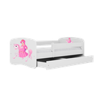 Kocot Kids, Babydreams, łóżko z szufladą i materacem, białe, księżniczka na koniku, 70-140 cm