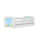 Kocot Kids, Babydreams, łóżko z szufladą i materacem, białe, niebieski miś, 80-160 cm