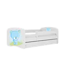 Kocot Kids, Babydreams, łóżko z szufladą i materacem, białe, niebieski miś, 80-180 cm