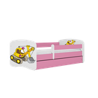 Kocot Kids, Babydreams, łóżko z szufladą i materacem, różowe, koparka, 70-140 cm