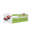 Kocot Kids, Babydreams, łóżko z szufladą i materacem, zielone, auto wyścigowe, 80-180 cm