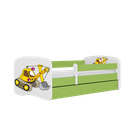 Kocot Kids, Babydreams, łóżko z szufladą i materacem, zielone, koparka, 70-140 cm