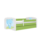 Kocot Kids, Babydreams, łóżko z szufladą i materacem, zielone, niebieski miś, 80-180 cm