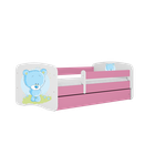 Kocot Kids, Babydreams, łóżko z szufladą, różowe, niebieski miś, 70-140 cm