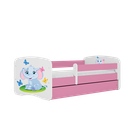Kocot Kids, Babydreams, łóżko z szufladą, różowe, słonik, 80-180 cm