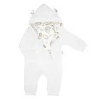 Kombinezon przejściowy chłopięcy z kapturem, welurowy, ecru, Nicol