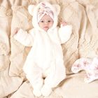 Kombinezon przejściowy dziewczęcy z kapturem, ocieplany, ecru, Nicol