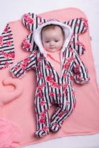 Kombinezon przejściowy dziewczęcy z kapturem, ocieplany, mix, kwiatki, Nicol