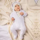 Kombinezon przejściowy niemowlęcy z kapturem, ocieplany, biały, minky, Nicol