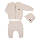 Komplet chłopięcy, Bluza, rozpinana, Spodnie dresowe, Czapka, beżowy, Nicol