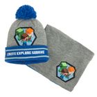 Komplet chłopięcy, Czapka z pomponem, Komin, szary, Minecraft