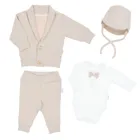 Komplet chłopięcy, Marynarka, Body z długim rękawem, Czapka, Spodnie dresowe, mix, Nicol