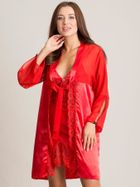 Komplet damski, Koszula nocna na ramiączka, Szlafrok, czerwony, Berrak