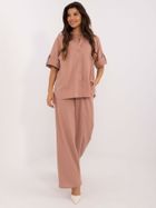 Komplet damski, lniany, różowy, Lakerta