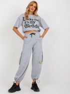 Komplet damski, T-shirt, Spodnie dresowe, szary, BADU