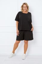 Komplet damski, T-shirt, Szorty, plus size, czarny, Italian Fashion