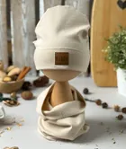Komplet dziecięcy, Czapka, Komin, jasnobeżowy, Iltom